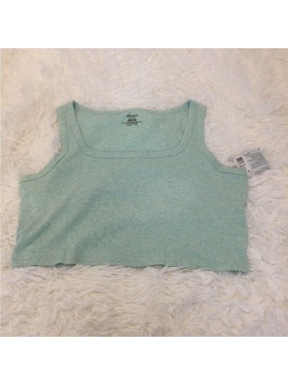 Jockey green white marled cropped tank top square neck Woman’s XL